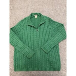 VTG LL Bean Women's XL Green Cable Knit Full Zip Jacket 90s